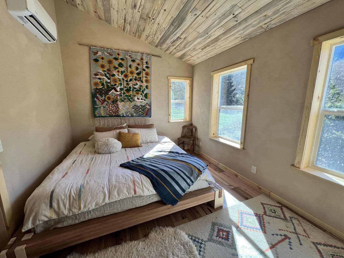 Cabin Bedroom — natural plaster project in Deming, WA